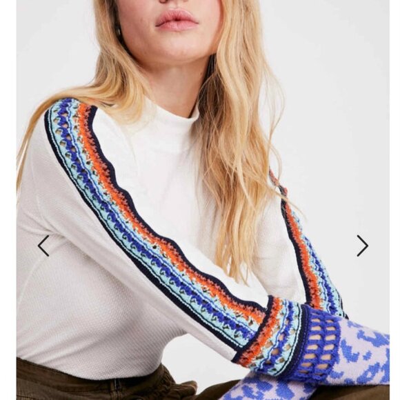 Free People Women Mock Neck Switch It Up Thermal Sweater, Ivory Medium - Picture 7 of 15